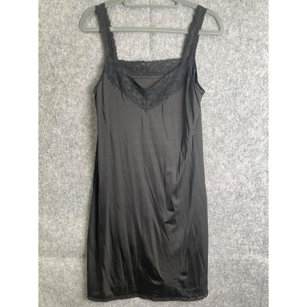 Vintage Vanity Fair Black Lace Trim Mini Slip Dress 36 S 90s Grunge Downtowngirl